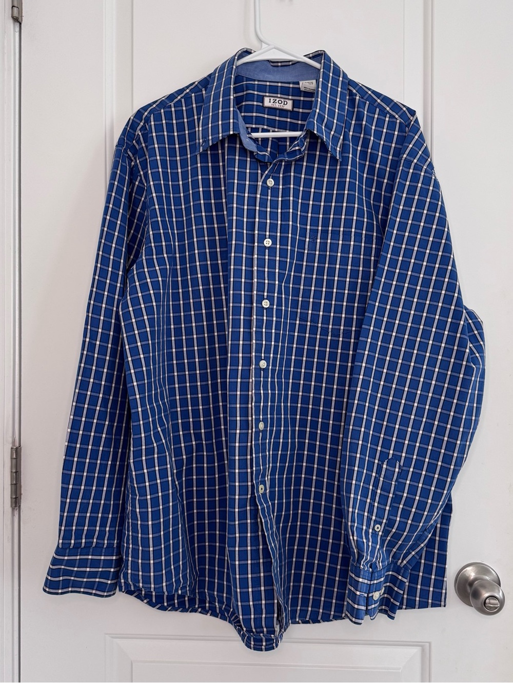 Izod Men's Long Sleeve Button Down Shirt Blue Plaid Cotton XL